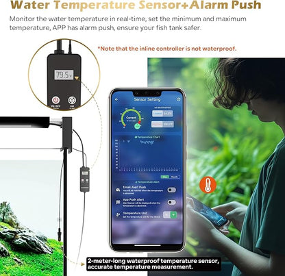 GLOWRIUM Smart Aquarium Light, Bluetooth + WiFi Dual Control Freshwater Fish Tank Light with App, Multi-preset Spectrum, Brightness Adjustable, Anti-Drop, Real Time Water Temperature Sensor (12-17 in)