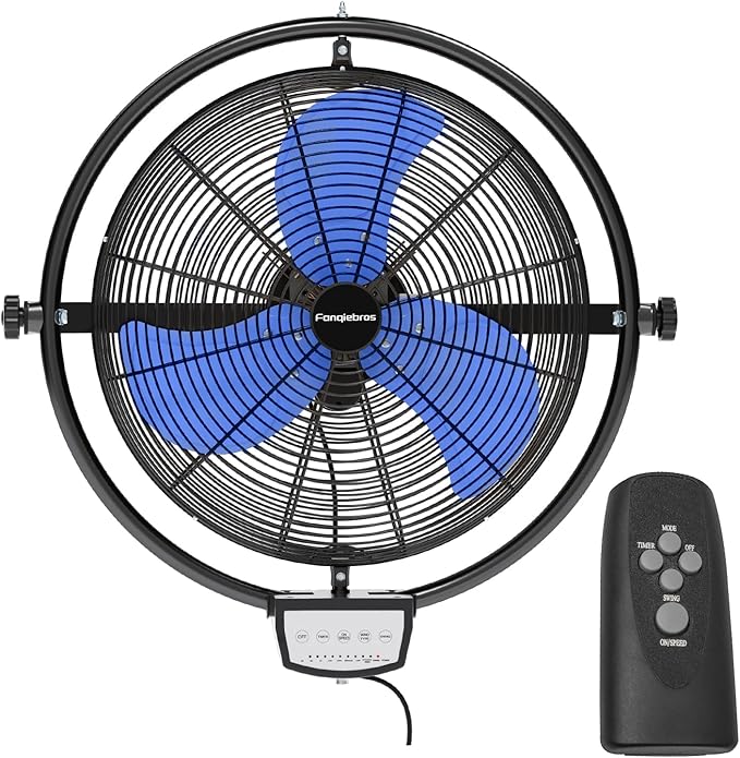 20 IN 5500 CFM Remote Control Wall Mount Fan, 3 Speed High Velocity Wall Fan with Timer, Oscillation & Tilting, Air Circulator for Garage, Commercial, Greenhouse, Warehouse & Gazebo Use, UL Listed