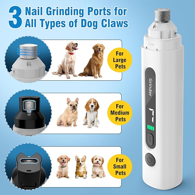 Dog Nail Grinder, 7-Speed Quiet Electric Dog Nail Trimmers, Dog Nail Clippers with Sponge Dust Collection & File for Small Medium Large Dogs, Rechargeable Pet Paw Grooming Supplies Kit