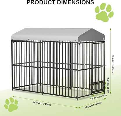 8x4x6 FT Outdoor Dog Kennel,Heavy-Duty Enclosures Outside with UV-Resistant Waterproof Roof Cover and Lock,for Medium and Large Dogs,Easy Assembly