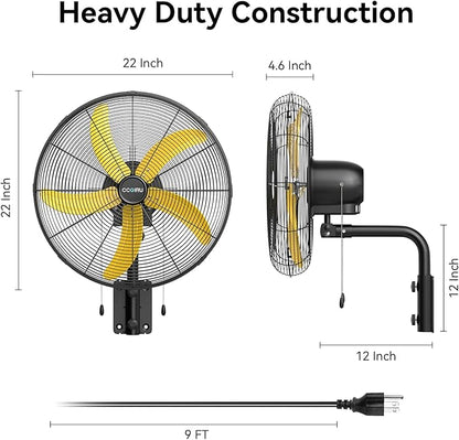 5000 CFM 20" Wall Fan Oscillating, Professional Industrial Wall Mount Fan with 3 Speed for Warehouse, Factory, Workshops, and Garage, UL Listed