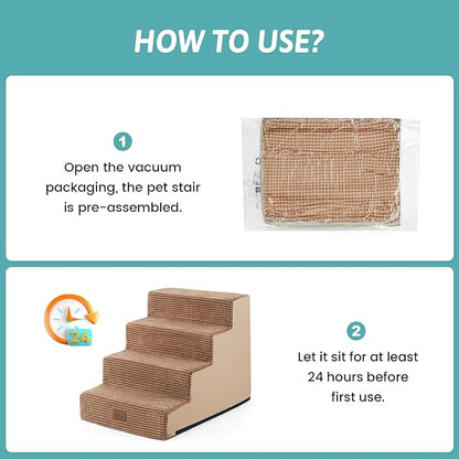 Dog Stairs for Small Dogs, 4 Tier Wider Pet Stairs for Couch and Beds, 17.7" H Non-Slip Dog Steps for Old Cats, Puppy, Small Medium Dogs, 17.7x23.6x17.7 inch, Light Brown