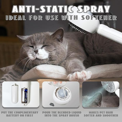 3-in-1 Steam Brush for Cats & Dogs – Hair Removal Comb with One-Click Release & Water Spray – Grooming Brush for Shedding, Long/Short Hair (white brushs)