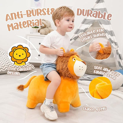 EVERICH TOY Lion Bouncy Horse, Inflatable Plush Hopping Toy, Bouncing Animal Hopper for Toddlers, Fun Ride-On Toy for Kids 18 Months-6 Years, Indoor & Outdoor Play, Great Gift Boys Girls