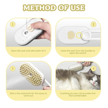 3-in-1 Rechargeable Steam Brush for Cats & Dogs - Anti-Static Spray Pet Grooming Brush with Warm Mist Massage, Hair Shedding Control, Detangling Comb & Cleaning Tool for Effective Deshedding