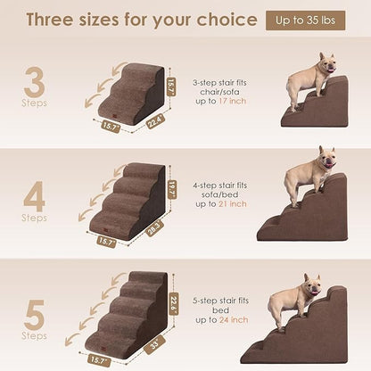EHEYCIGA Curved Dog Stairs Ramp for High Beds 22.6" H, 5-Step Dog Steps for Small Dogs and Cats, Pet Stairs for High Bed Climbing, Non-Slip Balanced Pet Step Indoor, Brown