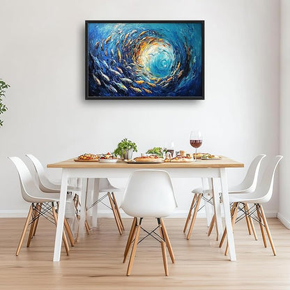 Extra Large Framed Abstract Ocean Fish Wall Art,Oversized Blue Sea Nautical Fish Wall Decor Pictures for Living Room,Canvas Print Painting Modern Artwork Bedroom Office Bathroom Home Decor 36L x24W
