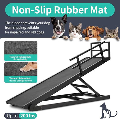 Dog Ramp, 5 Level Adjustable Height Folding Pet Ramp for High Bed, Portable Paw Ramps Large Bed Ramp for Medium & Large Old Dogs & Cats - Natural Wood Furniture Quality