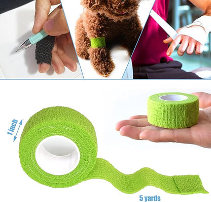 9 Pack 1" x 5 Yards Self Adhesive Bandage Wrap Self Stick Wrap for Ankle, Wrist, Finger, Sports, Breathable Cohesive Vet Tape for Pets (Grass Green)