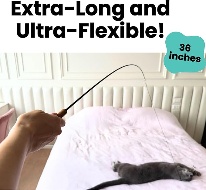 Forever Stick - The Unbreakable Cat Toy Wand, Extra Long Durable Interactive Cat Toy for Indoor Cats, Feather Kitten Toys for Bored Indoor Adult Cats, Bird Teaser Cat Accessories Enrichment