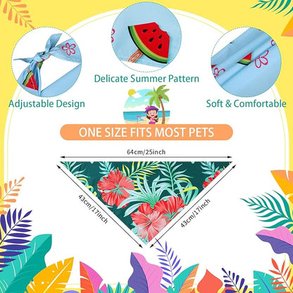 100 Pcs Hawaiian Dog Bandanas Bulk Pet Bibs Colorful Triangle Scarf Pet Bandanas for Medium Large Dogs Hawaiian Summer Luau Party Birthday Costume Decor