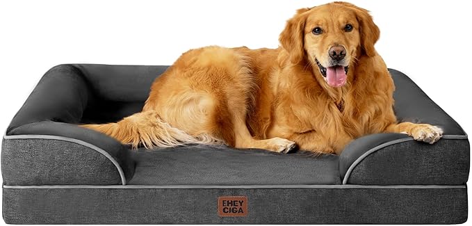 EHEYCIGA Orthopedic Dog Beds for Extra Large Dogs, Waterproof Memory Foam XL Pet Bed with Sides, Non-Slip Bottom and Egg-Crate Foam Big Dog Couch Bed with Washable Removable Cover, Dark Grey