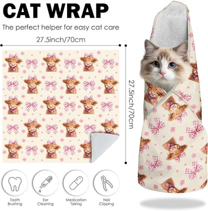 27.6" Cat Grooming Wrap, Self Adhesive Cat Wrap for Cutting Nails, Anti-Escape Calming Cat Swaddle Wrap for Medicine Ear Cleaning, Cow Anti-Scratch Cats Burrito Restraint Blanket, Practical Pet Tool