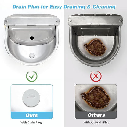 FHTONGE 304 Stainless Steel Automatic Water Dispenser with Drainage for Outdoor Big Dog, Large Auto Fill Dog Waterer Float Valves for Livestock Poultry Horse Cow Goat Pig Chicken Duck Rabbit Drinking