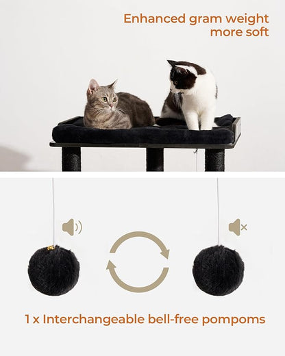 FourFurPets 26.7in Cat Tree Tower Condo, Cat Scratch Posts for Indoor Cats, Big Plate, Three 23.6in Full Sisal Scratching Posts, Black