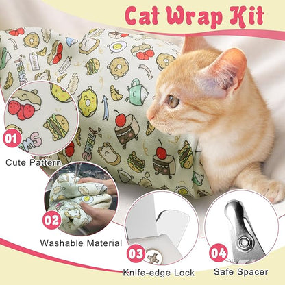 4p Cat Wrap for Cutting Nails Set, Self-Adhesive Cat Wrap Comfortable & Soft Cat Grooming Wrap Suitable for Many Cat Sizes Cat Burrito Wrap for Trimming Nails