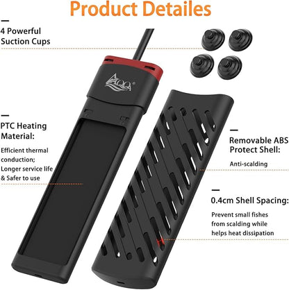 AQQA 800W Aquarium Heater Fish Tank Heater for Aquarium Submersible Thermostat Heater with Intelligent Temperature Probe Adjustable Temp Range 59-94℉ (800W for 80-230Gal)