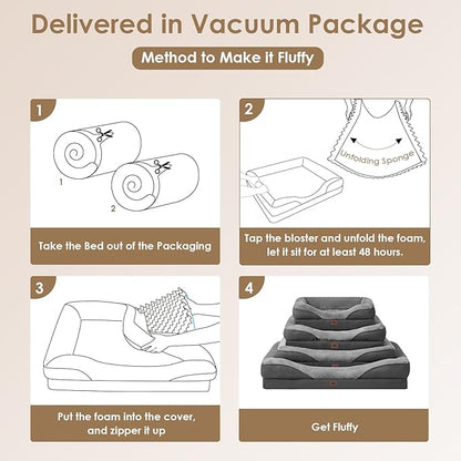 EHEYCIGA Memory Foam Dog Bed for Large Sized, Orthopedic Dog Sofa with Sides and Waterproof Liner, Washable Bolster Pet Couch with Removable Cover, 41x27x7.5 Inch, Grey