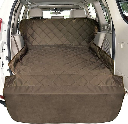F-color SUV Cargo Liner for Dogs, Water Resistant Pet Cargo Cover Dog Seat Cover Mat for SUVs Sedans Vans with Bumper Flap Protector, Non-Slip, Large Size Universal Fit, Brown