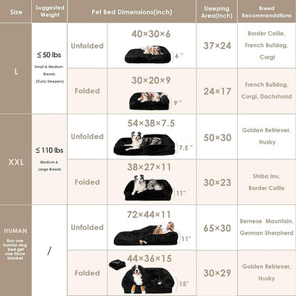 EHEYCIGA Foldable XXL Dog Bed, Faux Fur Fluffy Pet Couch Bed for Extra Large Dogs, Orthopedic Calming Memory Foam Big Pet Bed, Washable Soft Pet Sofa Bed with Non-Slip Bottom, Black, 54"x38"x7.5"