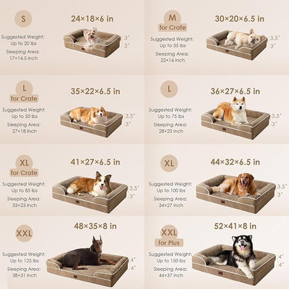 EHEYCIGA Orthopedic Dog Beds for Extra Large Dogs, Waterproof Memory Foam XXL Dog Bed with Sides, Non-Slip Bottom and Egg-Crate Foam Big Pet Couch Bed with Washable Removable Cover, Camel
