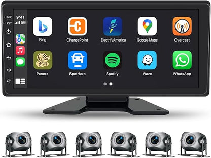 6 Channel Backup Camera System,1080P Rearview Camera with Carplay & Android Auto,GPS Navigation, Touchable 11 inch Monitor & Loop Recording DVR car Stereo, for RV/Truck/Trailer Pickup,128GB Card