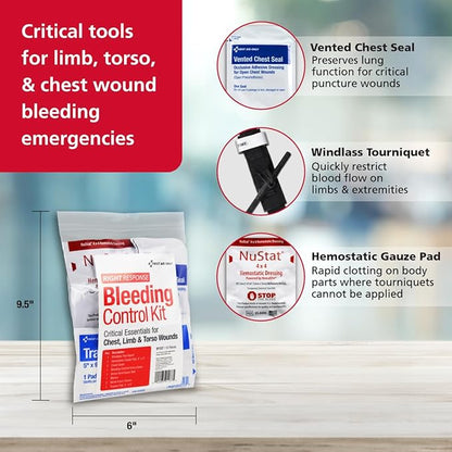 First Aid Only 91137 Critical Essentials Bleeding Control Kit for Chest, Limb & Torso Wounds, 10 Pieces