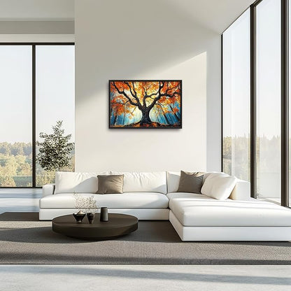 Extra Large Tree of Life Framed Wall Art for Living Room,Fall Autumn Forest Sunrise Landscape Pictures Wall Decor,Nature Canvas Print Painting Modern Artwork Bedroom Office 36L" x 24W"
