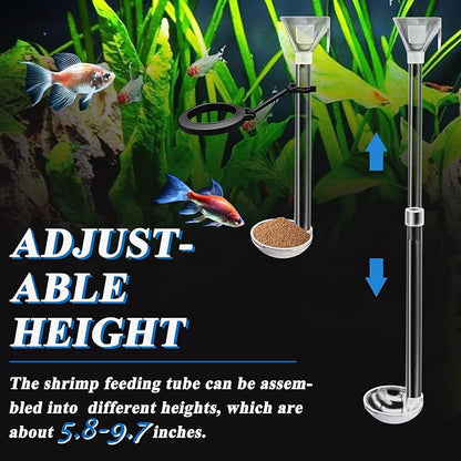 Aquarium Fish Shrimp Feeding Dish Set, Shrimp Feeding Dish Set, Transparent Shrimp Feeding Adjustable Tube with Feeding Ring, Cleaning Brush for Fish Tank and Preventing Food Scattering (Small)