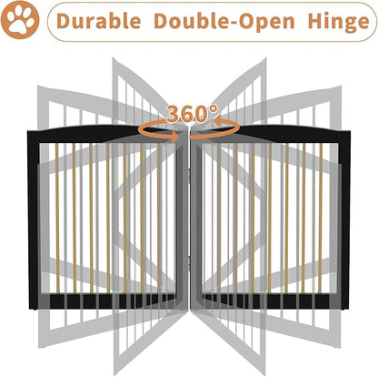 Freestanding Pet Gate for Dogs, Foldable Wooden Dog Gate for House, Extra Wide Indoor Pet Barrier for Stair, Doorway, Hall, Support Feet Included, 120 Inch Wide, 6 Panels 24",Black&Gold