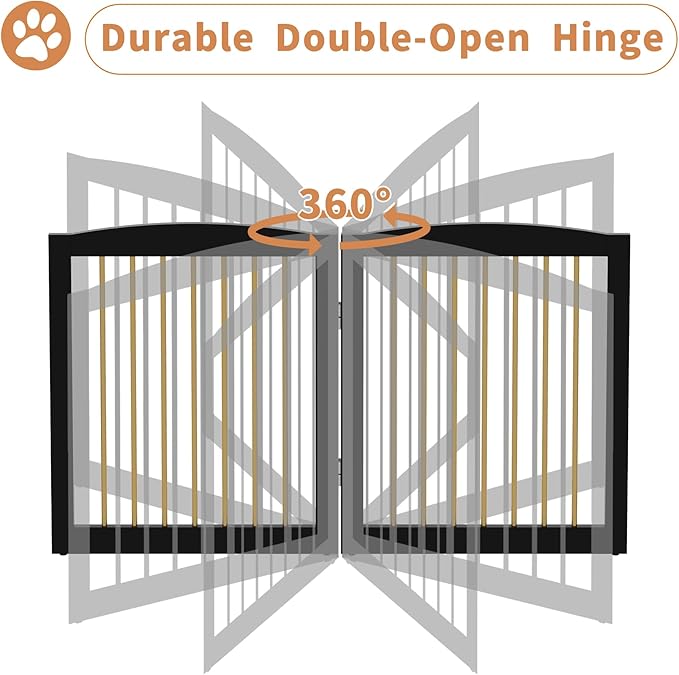 Freestanding Pet Gate for Dogs, Foldable Wooden Dog Gate for House Indoor, Step Over Pet Puppy Safety Fence for Stair, Doorway,Hall, Support Feet Included,3 Panels 32",Black&Gold