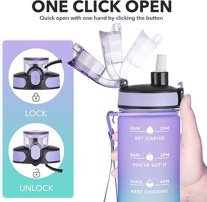 Enerbone Water Bottle, Leakproof BPA & Toxic Free, Motivational Water Bottle with Times to Drink and Straw, Fitness Sports Water Bottle with Strap for Office, Gym, Outdoor Sports