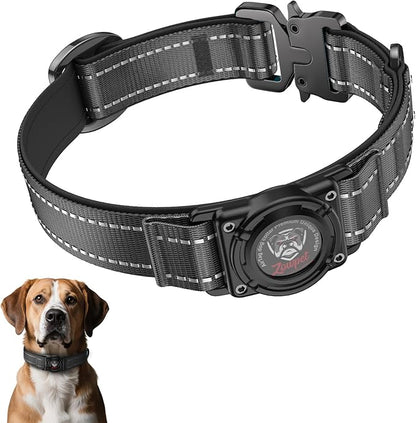 2025 Upgrade Airtag Dog Collar, Reflective Dog Collar with Airtag Holder, IP68 Waterproof| Metal Buckle| Ultra-Durable| Comfortable Padded, GPS Dog Collars for Medium Large Dogs (Black,XL)