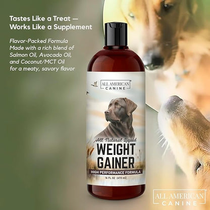 Dog Weight Gainer Liquid – High Calorie Dog Food Supplement for Rapid Weight Gain, Mass, and Recovery – Appetite Stimulant – 60 Servings