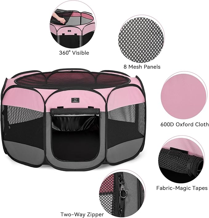 A4Pet Puppy Playpen Indoor, 39.5” Portable Pet Playpen with Bowl, Suitable for Puppies, Kittens, and Small Animals, Removable Zipper & Mesh Panel(16”W × 10”H)