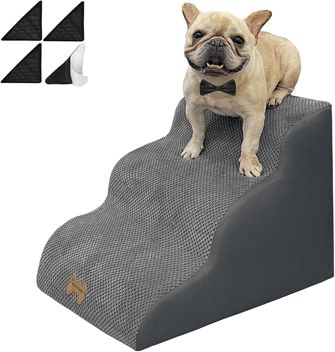 3-Step Dog Stairs for High Beds & Couches Multi-Step Non-Slip Pet Steps with Balanced Ramp Indoor 2 3 4 5 Step Stairs for Small to Large Dogs and Cats Non-Slip Stickers 30D Grey