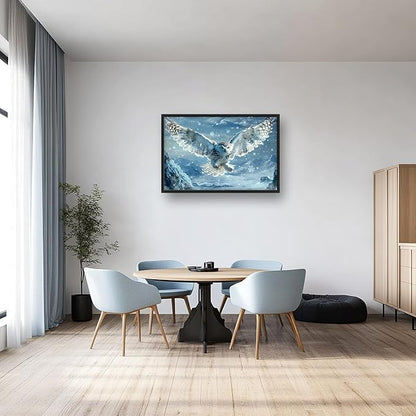 Framed Large Snowy Owl Wall Art for Living Room, Oversized Snowy Mountain Wall Decor Landscape Canvas Painting Modern Artwork Home Decoration for Living Room Bedroom Office 36"x24"