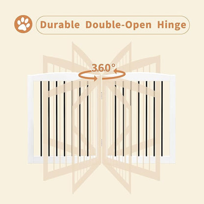 Freestanding Pet Gate for Dogs, Foldable Wooden Dog Gate for House, Indoor Pet Barrier for Stairs, Doorways, Support Feet Included, 24" Height 2 Panels, White