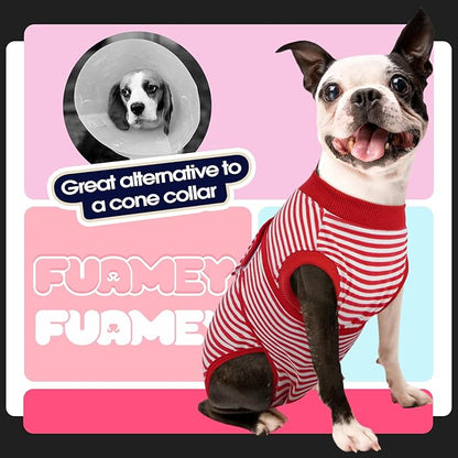 FUAMEY Dog Recovery Suit Male,Dogs Surgery Neuter Suits Puppy Spay Shirts for Female Protect Dog's Skin Anti Licking Abdominal Wounds Doggie Onesie Pet Bodysuit Alternative to Cone Red Stripes S