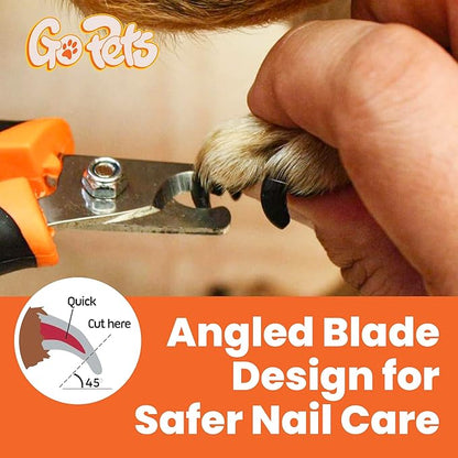 GoPets Nail Clipper for Small to Medium Pets, Quick Sensor Safety Guard, Heavy Duty Trimmer for Thick Nails, Stainless Steel Blades, Grooming Tool for Dogs & Cats, Non-Slip Handle, Built-in Nail File