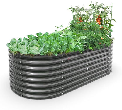 A ANLEOLIFE 6X3X2 ft Galvanized Raised Garden Beds Outdoor, Oval Large Metal Deep Root Planter Box for Planting Vegetables Flowers Herb, Anti-Rust & Easy-Setup, Quartz Grey