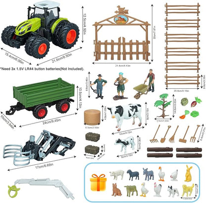 46Pcs Farm Toys, Tractor Toy w/Lights & Sound, Farm Animals Toys for 3 4 5 6 7 8+ Year Old Toddler Girls Boys Kid, Figures Farmer Vehicle Truck Fence Farm Playset Educational Learning Toys