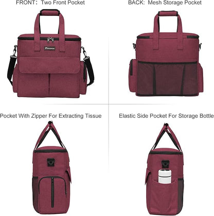 Airline Approved Pet Travel Bag, Weekend Travel Set for Dog and Cat, Airline Approved Tote Organizer with Multi-Function Pockets, 2 Dog Food Storage Containers, 2 Collapsible Bowls (Rose Red)