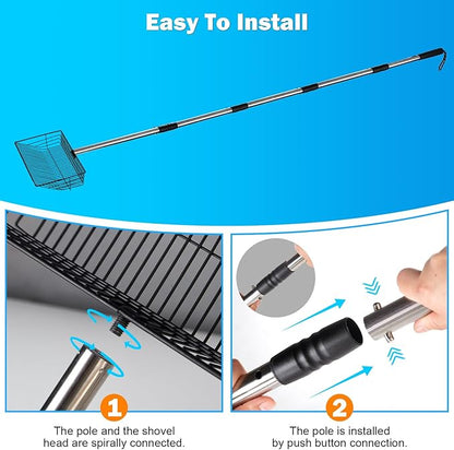 10inch Large Metal Chicken Poop Scooper,32 to 67" Adjustable Long Chicken Coop Litter Scoop,Heavy Duty Sifting Shovel for Chicken Coop & Pet Waste Cleaning