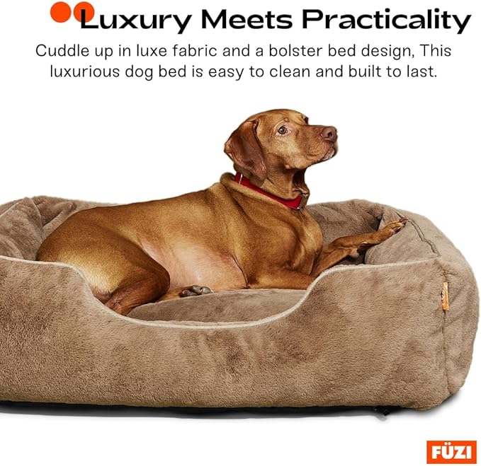 FUZI Luxury Aesthetic Dog Bed with Extra Cover for Small Dogs, Washable Pet Couch, Pet Bed with Sides, Non-Slip Bottom, Soft & Durable Calming Dog Bed, Faux Rabbit Fur, Small 25.1x16.75x9.5 Soft White
