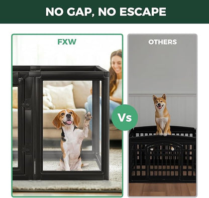 FXW AuraSpace Acrylic Indoor Unleashed Dog Playpen for Medium Dogs, 35 Inch, 8 Panels, Black