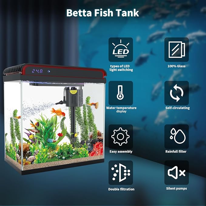 20 Gallon Fish Tank, Large Betta Tank with Glass Aquarium Starter Kits Self Cleaning with 3 Types of LED Lights and Filter Water Pump, Ultra Quiet Decoration Kids Room Gift Decor