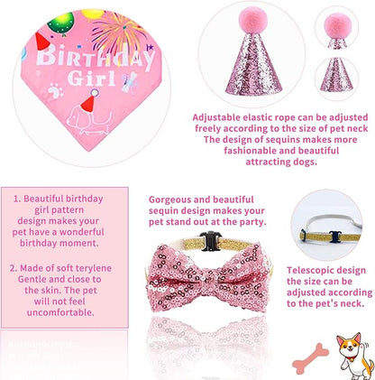 Dog Party Supplies Decorations - Cute Bandana, Let's Pawty Banner, Cake Topper, Hat, Pink Bowtie, Tutu Skirt, Paw Balloon for Birthday Celebration