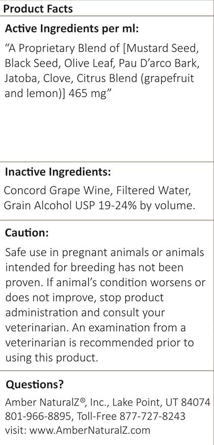 Amber NaturalZ Vibactra Plus Herbal Supplement for Dogs, Cats, Birds, Guinea Pigs, and Rabbits | Herbs for Immune Health and Yeast Balance | 1 Fluid Ounce Glass Bottle