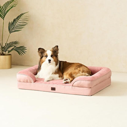 EHEYCIGA Orthopedic Dog Bed for Small Dogs, Waterproof Memory Foam Small Dog Beds with Sides, Non-Slip Bottom and Egg-Crate Foam Medium Pet Couch Bed with Washable Removable Cover, Dusty Pink